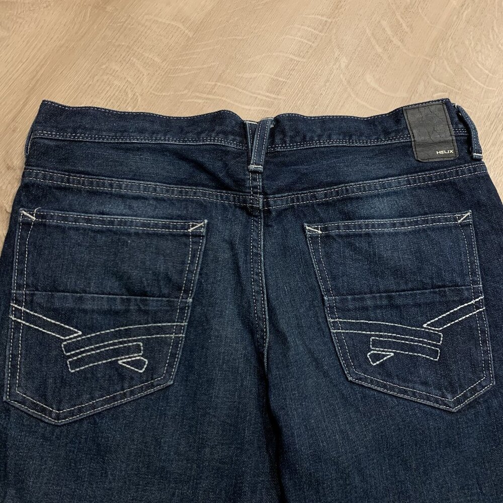 Y2K Helix Jeans Slim Boot Men's 32X25 Dark Wash Blue Denim Pants Embroidered